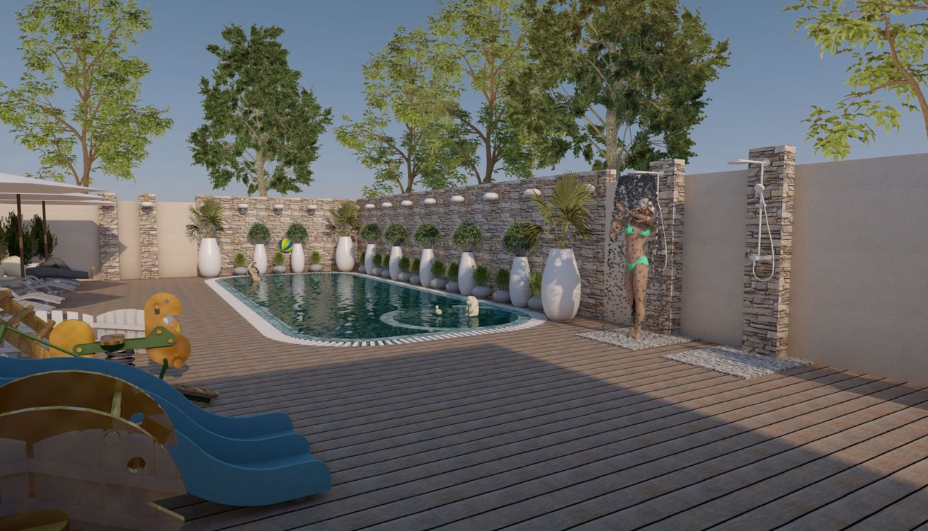 Отдых Гостевой дом Илиос - Открытый бассейн с детской площадкой